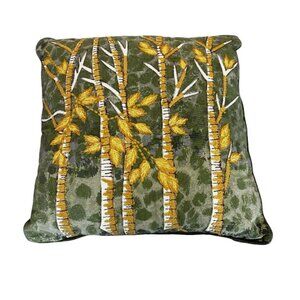 Vintage Pier One Velvety Pillow Embroidered Bamboo Sage Green Gold 18” Fall